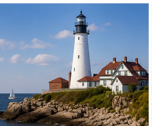 New England coastal town in Connecticut at golden hour