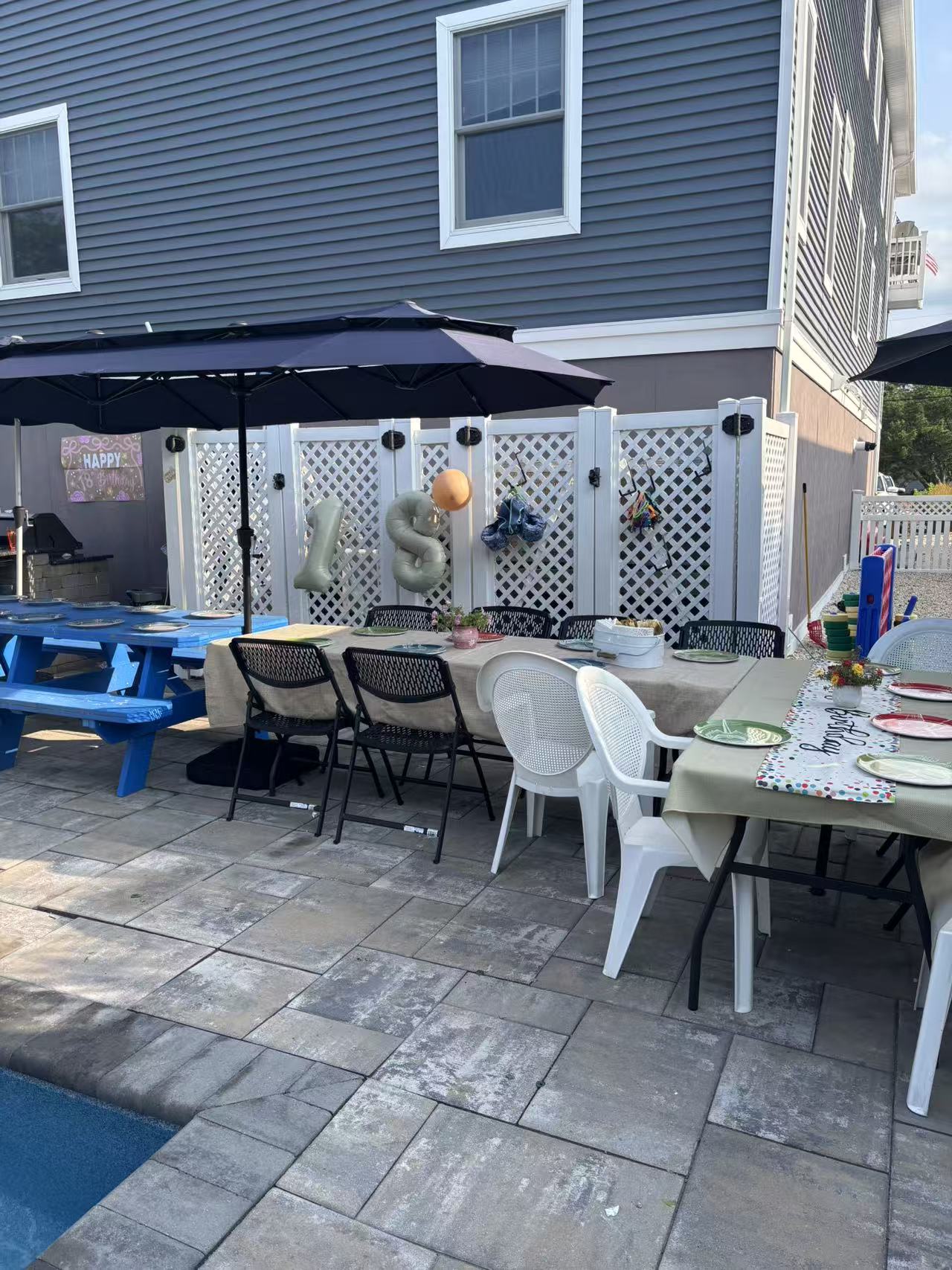 Poolside patio birthday hibachi table setup