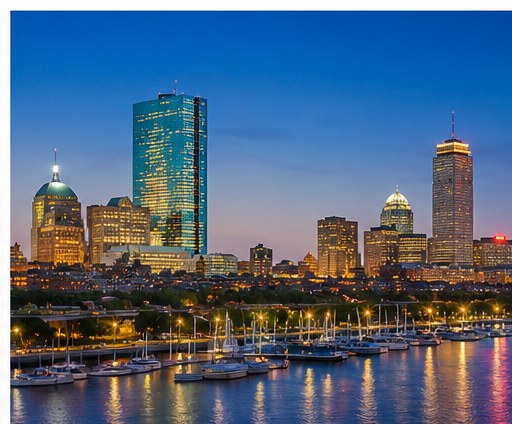 Boston skyline and Charles River at dusk